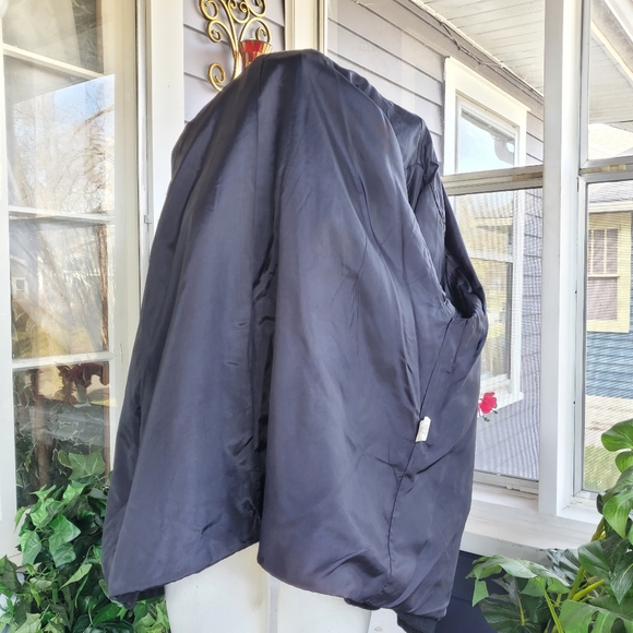 Vintage Leslie Fay Wool Blend Black Gray Maroon Hooded Boho Bomber Jacket XL - Picture 10 of 14